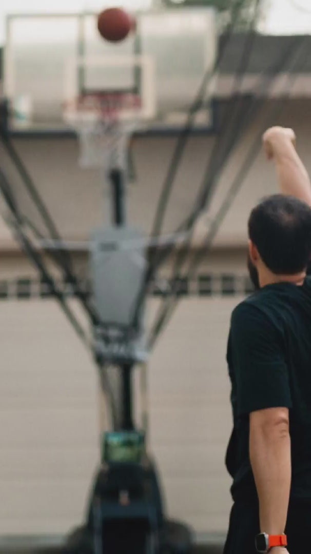 Load video: Hoopfit setup in driveway. Personal basketball trainer.